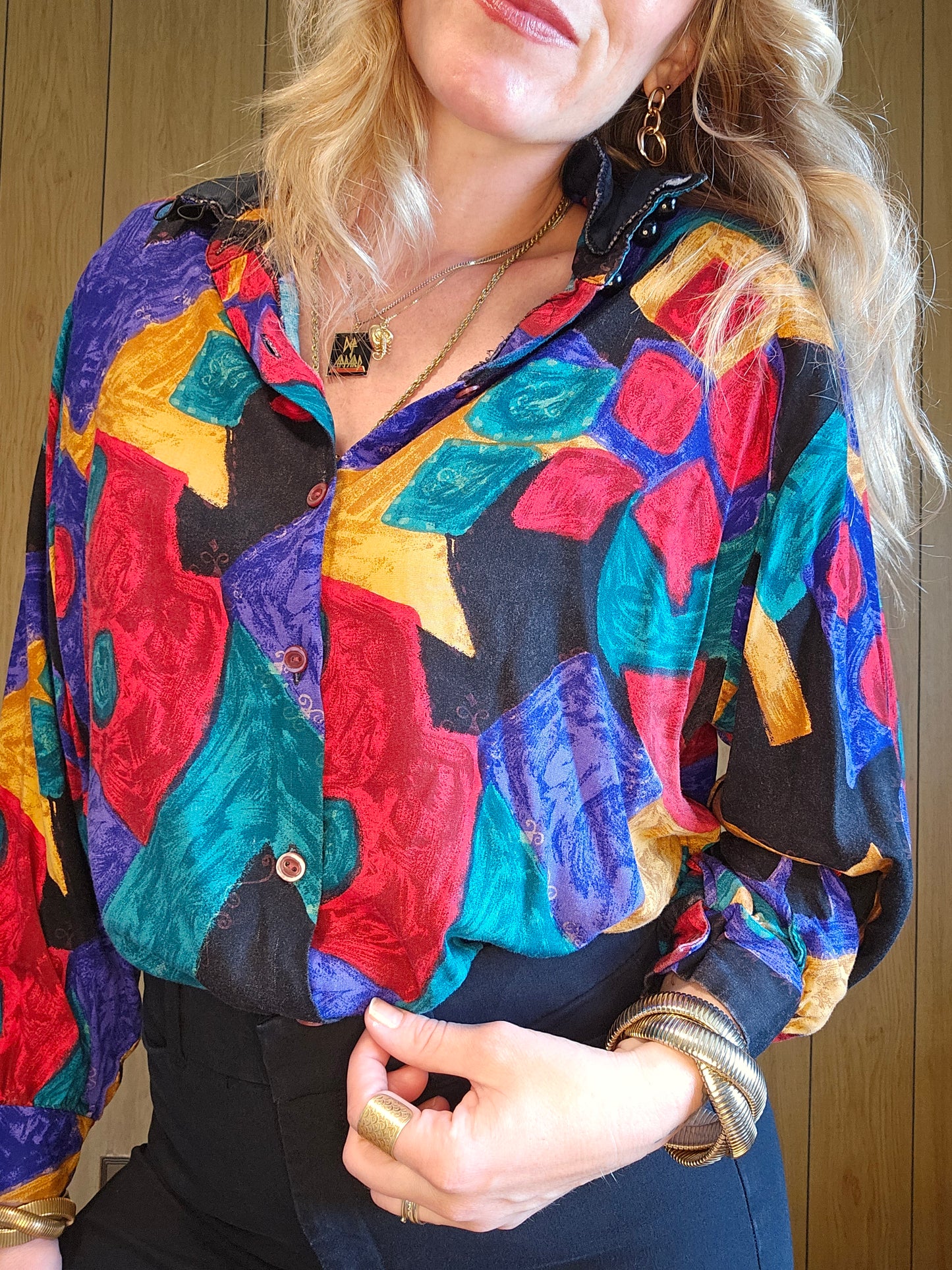 80s Abstract Vibrant Blouse (S-1X)