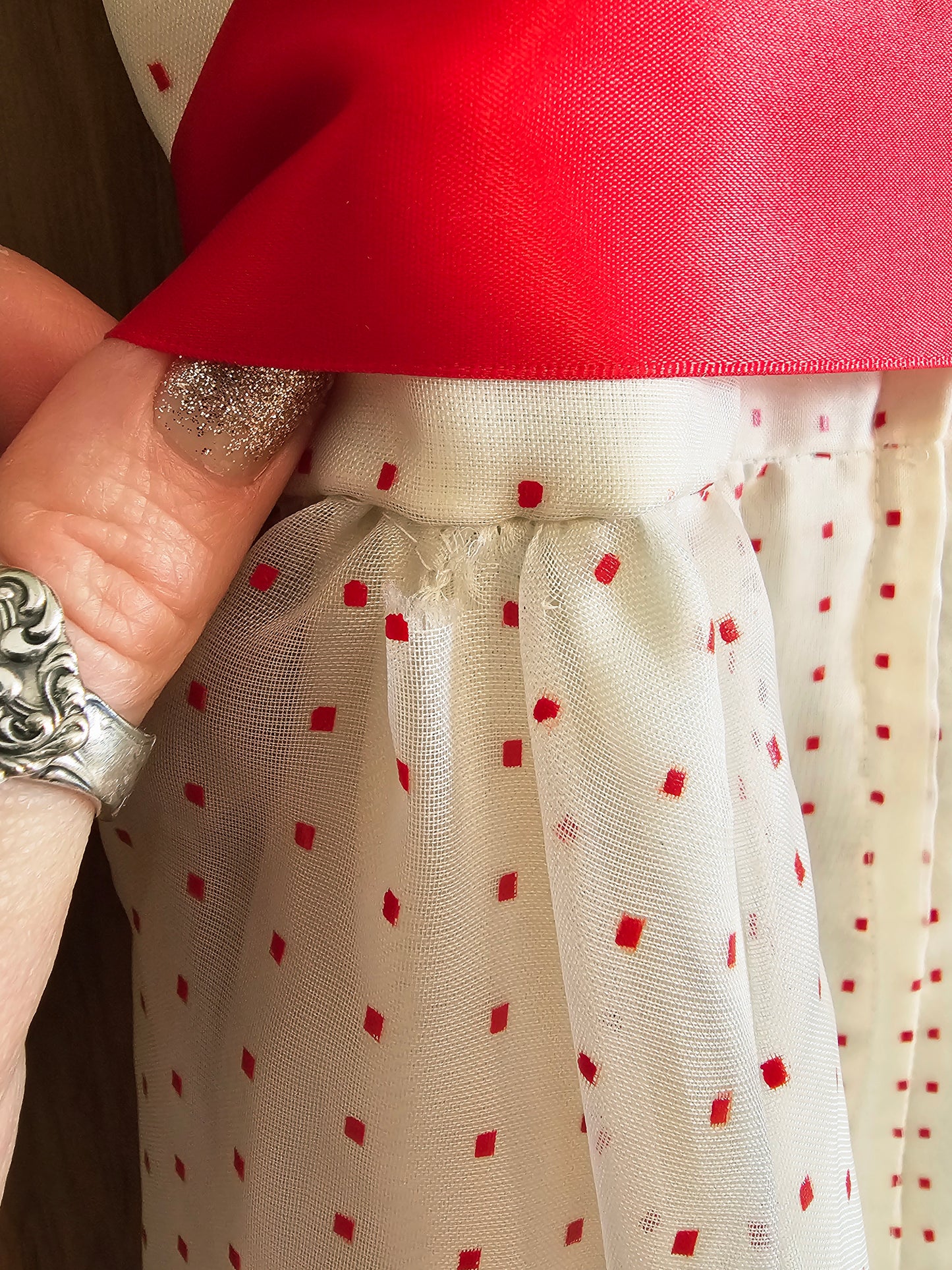 70s Romantic Red & White Dress (M)