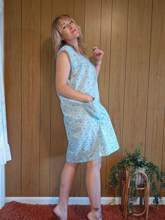 60s Blue Nightie/Sleep Dress (L)