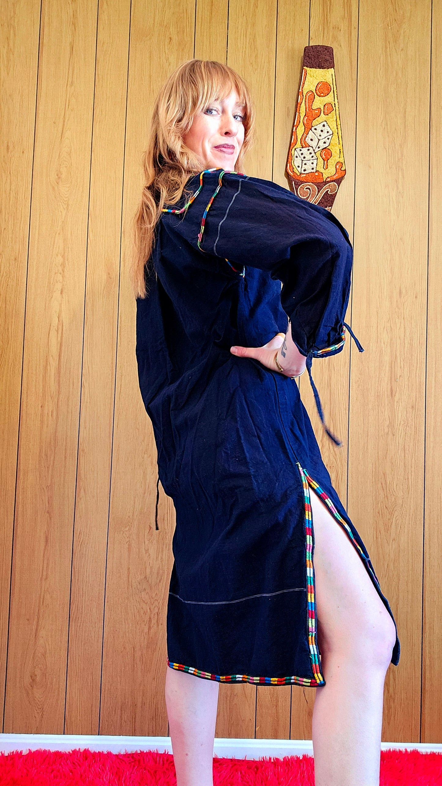 60s Navy Blue Dress with Rainbow Embroidery (M/L)