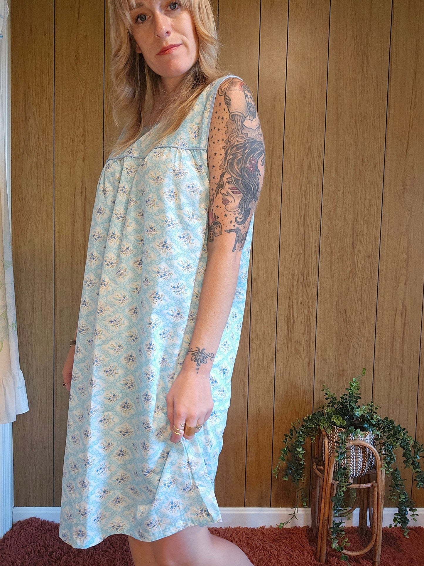 60s Blue Nightie/Sleep Dress (L)
