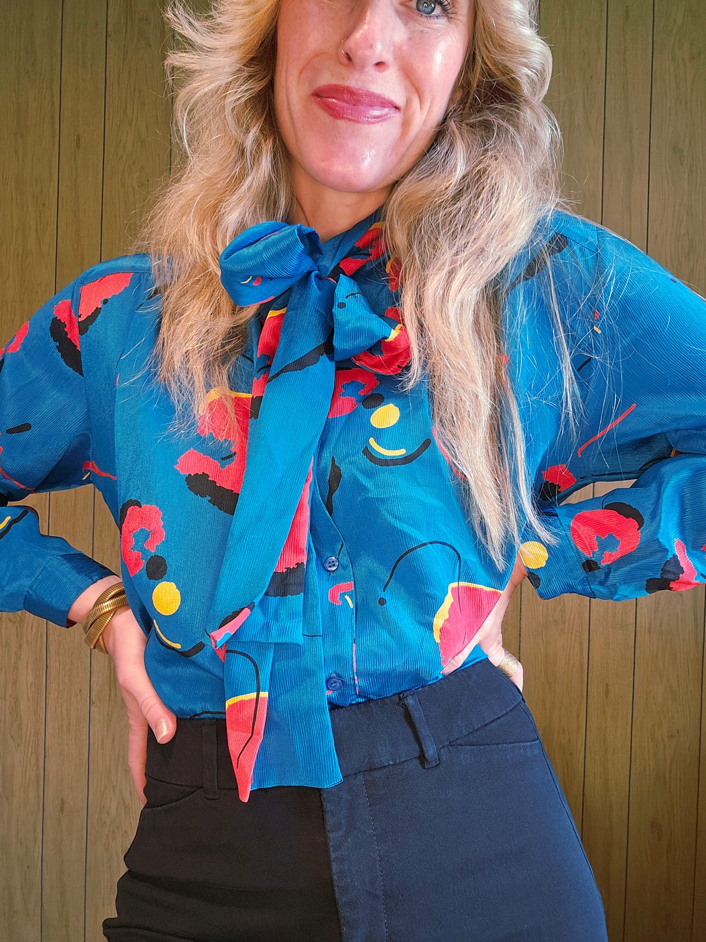 80s Chicti Tie Neck Blouse (M/L)