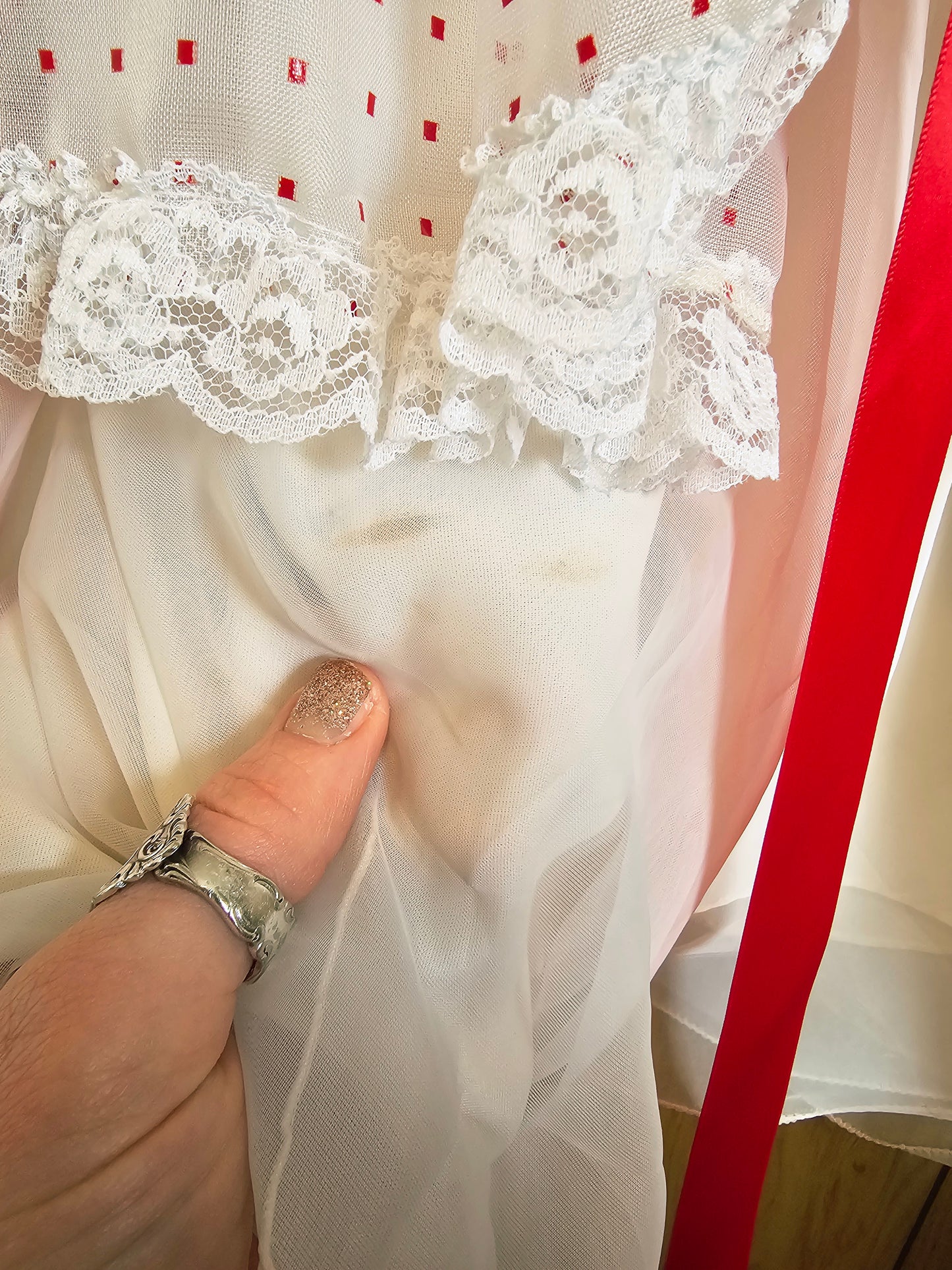 70s Romantic Red & White Dress (M)