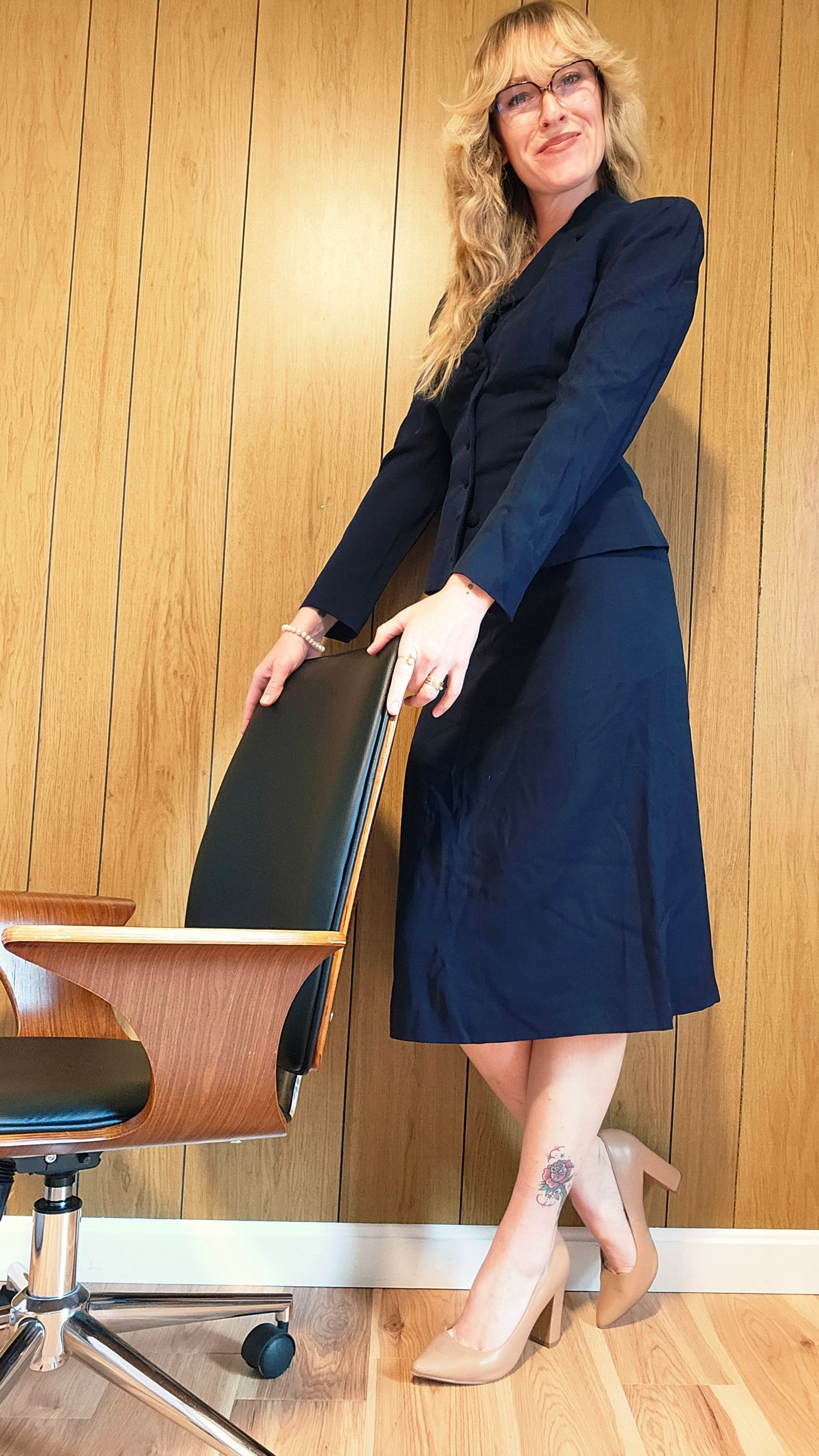 1950s Navy Blue Skirt Suit (XS/S)