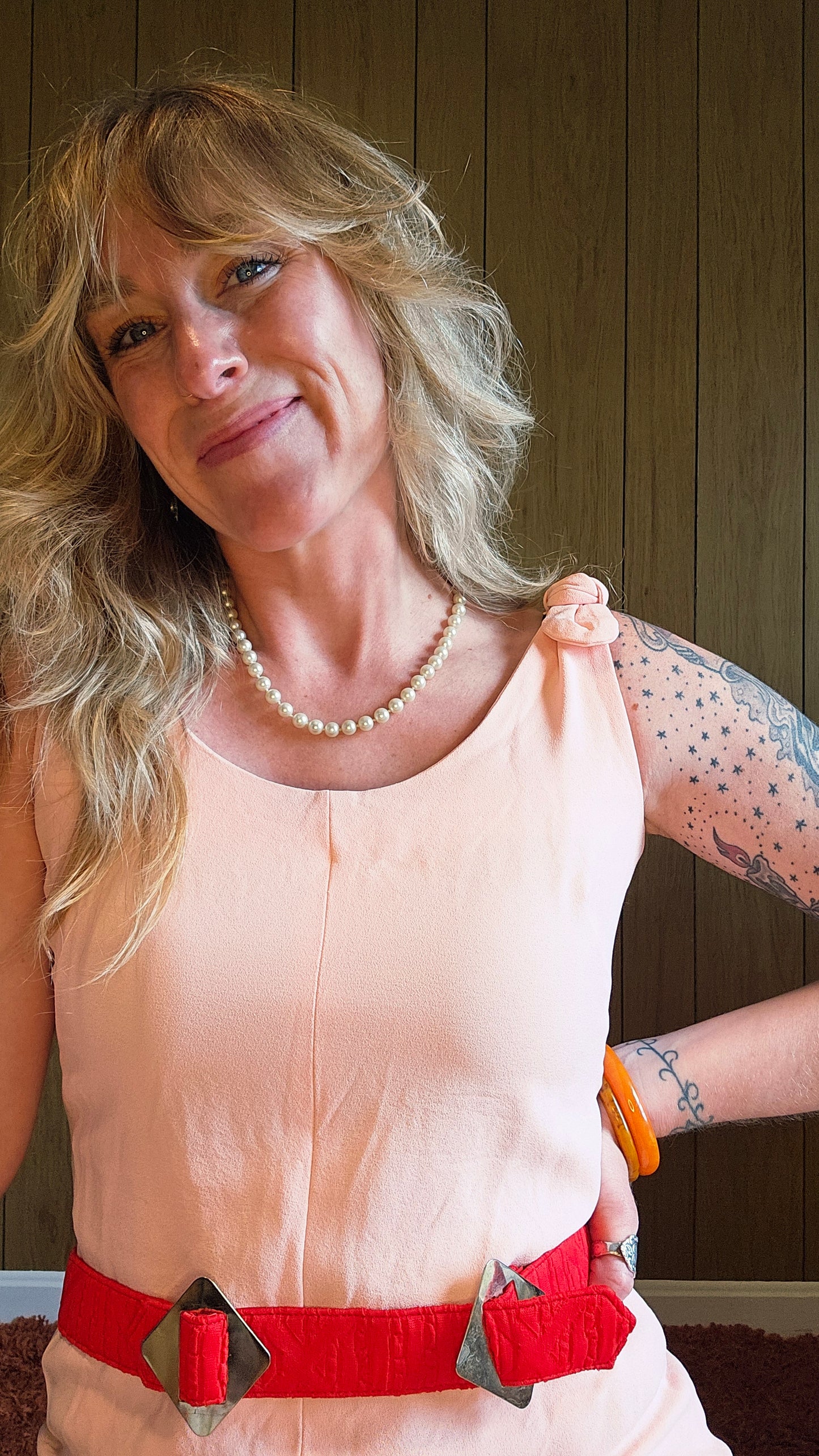 60s Peachy Tie Strap Mini Dress (XS)