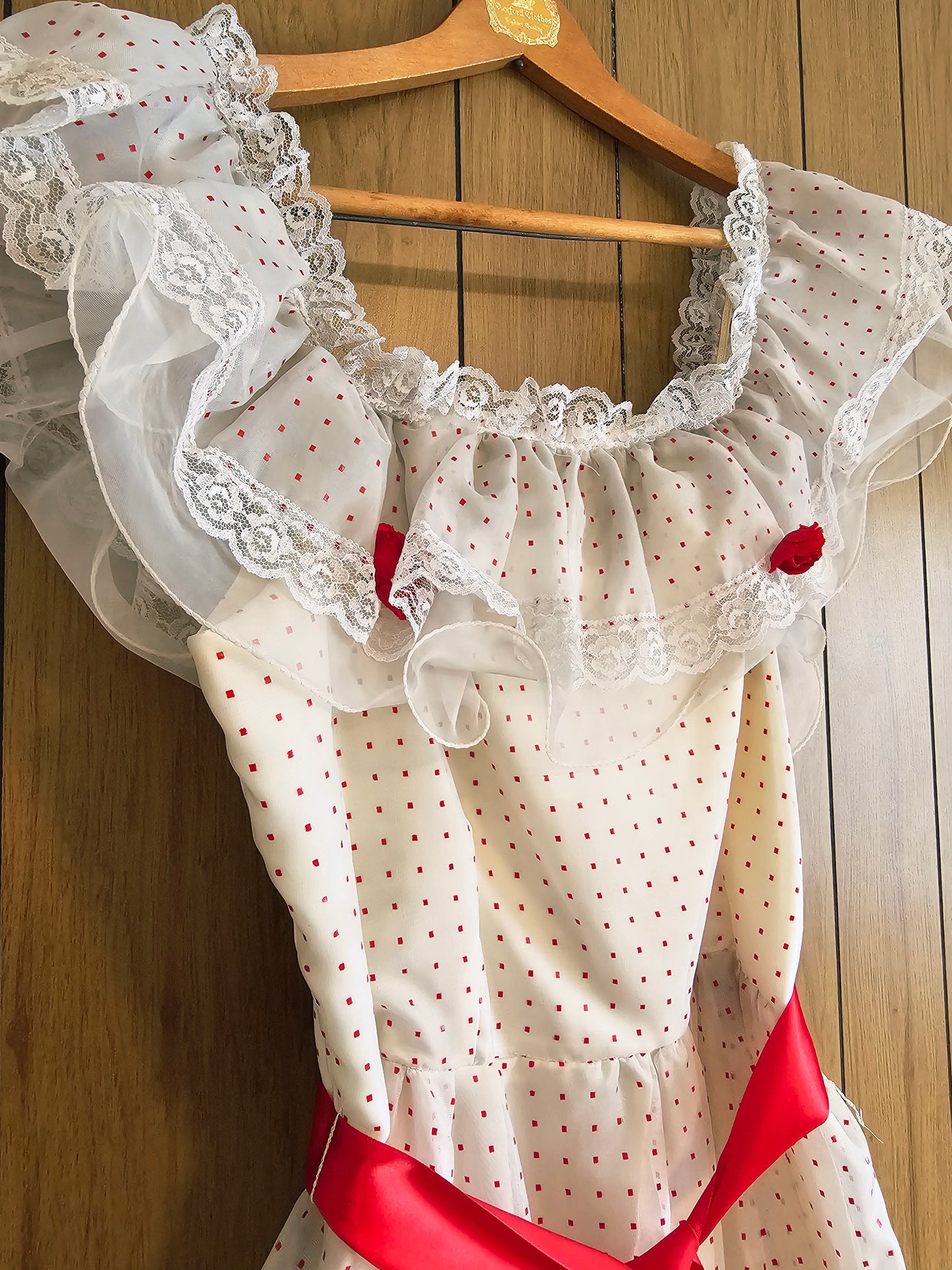 70s Romantic Red & White Dress (M)