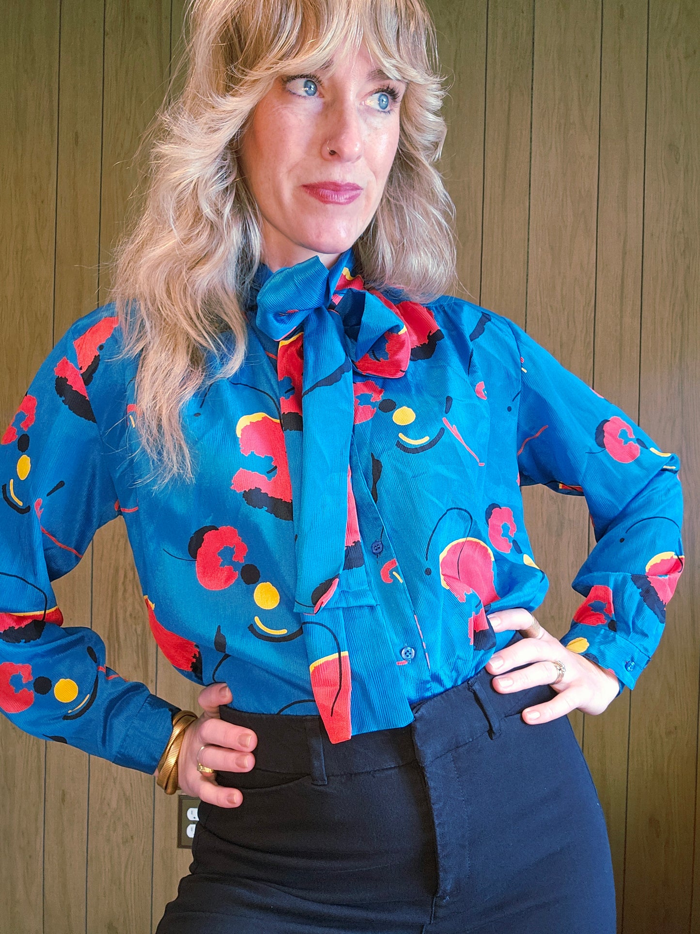 80s Chicti Tie Neck Blouse (M/L)