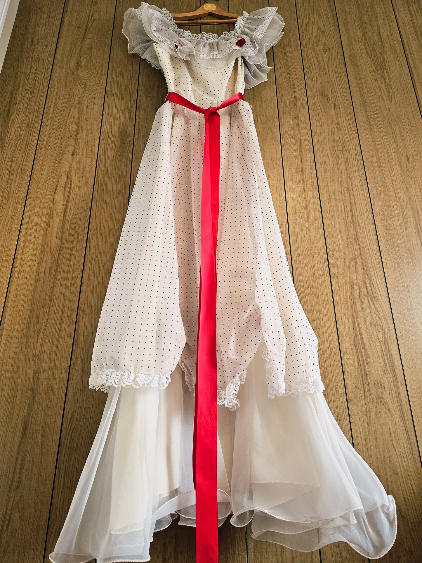 70s Romantic Red & White Dress (M)