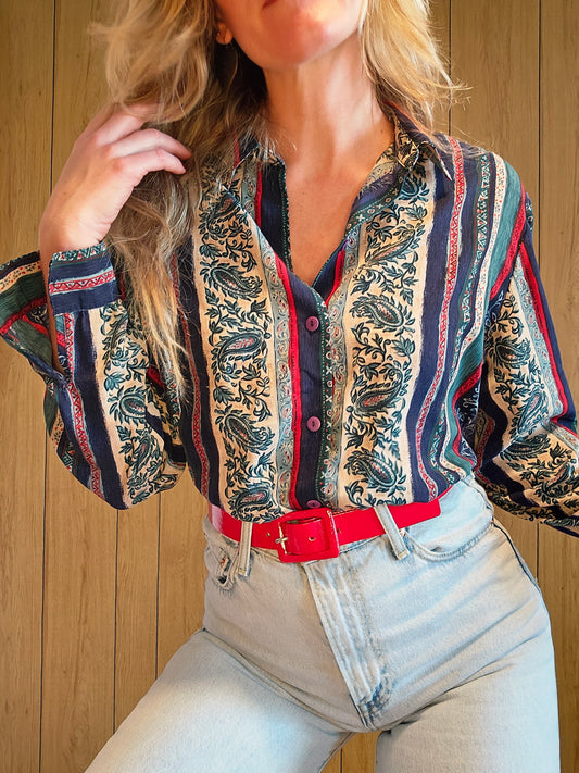 80s/90s TanJay Paisley Blouse (L)