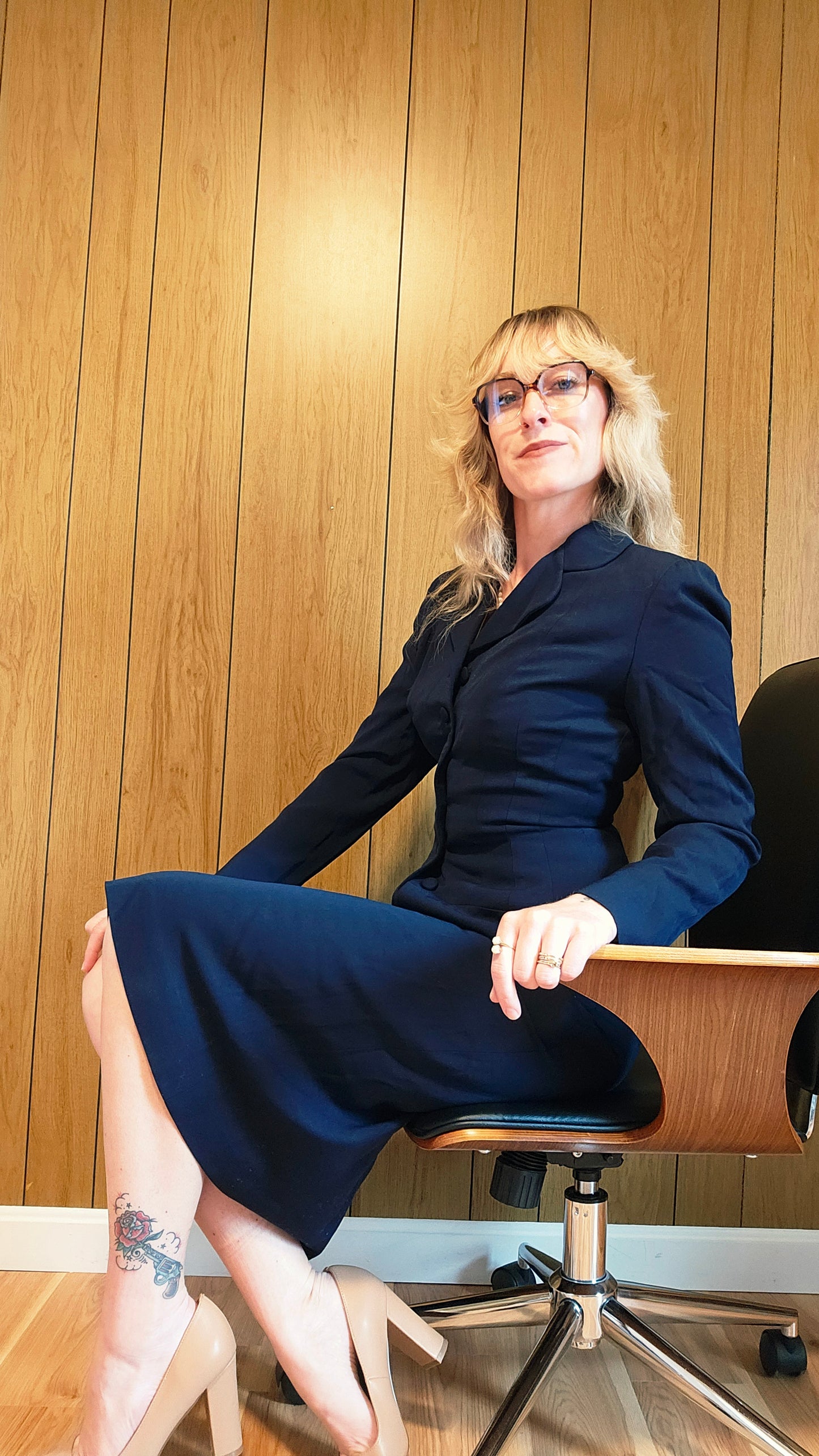 1950s Navy Blue Skirt Suit (XS/S)