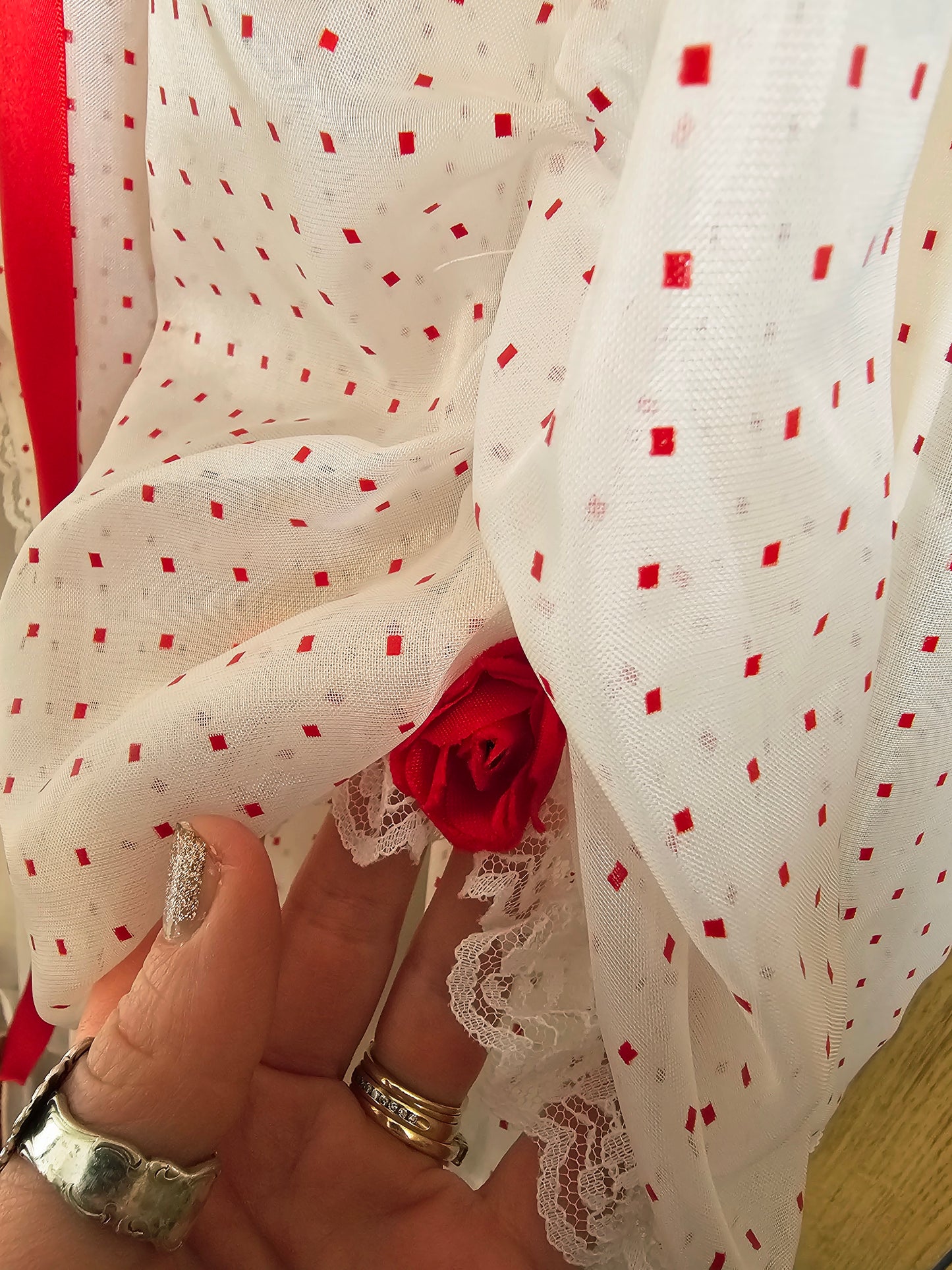 70s Romantic Red & White Dress (M)