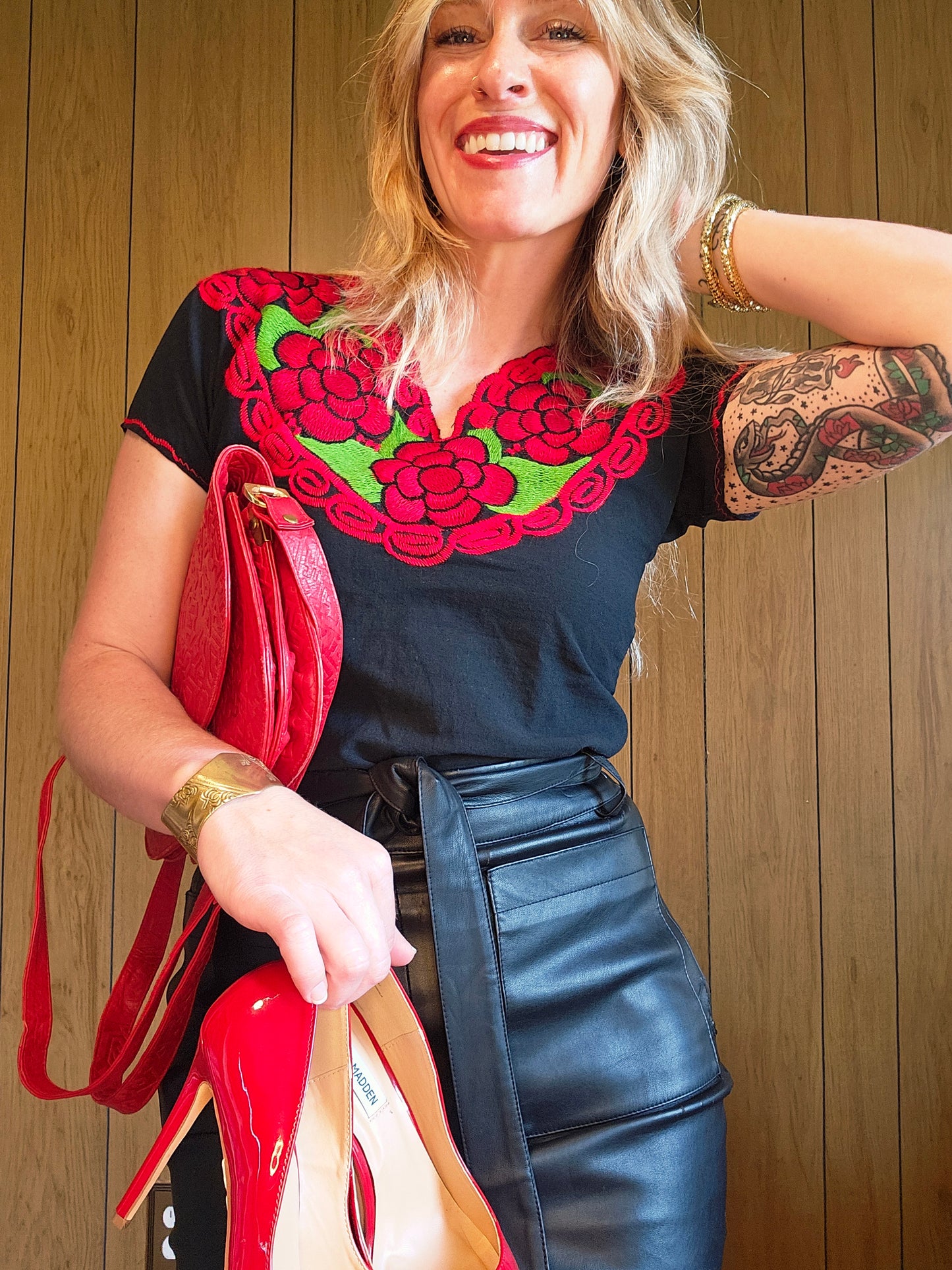 Vintage Stitched Rose Blouse (XS-S)