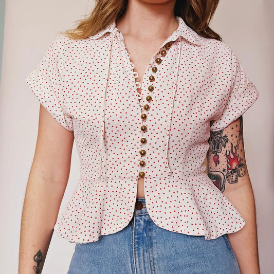 60s Polka Dot Brass Button Top